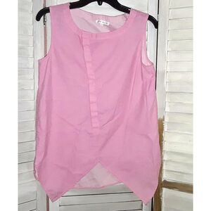 Miss Blue Blouse Size Large Moto Henley Sleeveless Asymmetrical Hem Artsy Pink